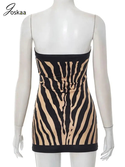 Women's Zebra Print Stripe Backless Mini Dress Black – Detail View