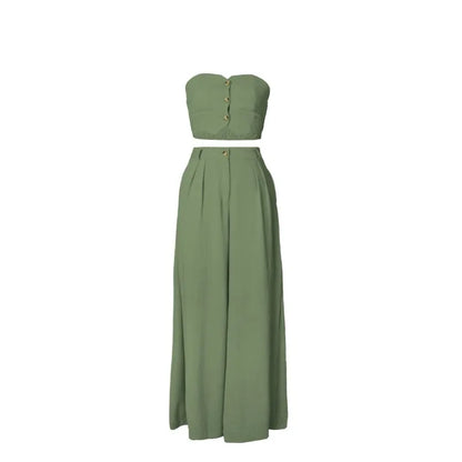 Women's Strapless Flare Wide Leg Two Piece Set