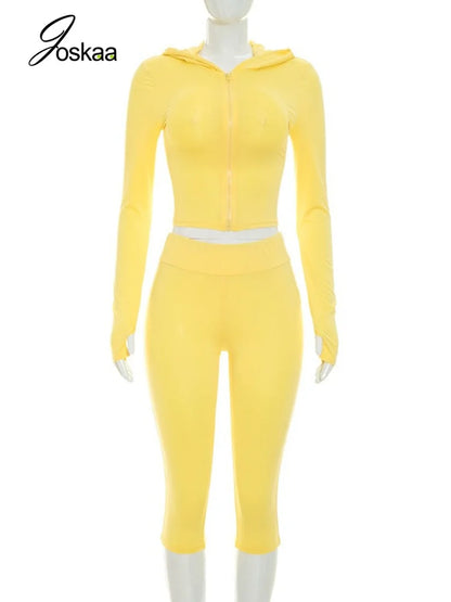 Women's Ruched Zip Up Long Sleeve Two Piece Set - Back View