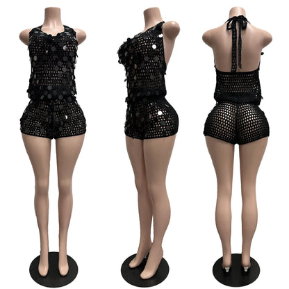Women's Sequin Knit Cutout Two Piece Set
