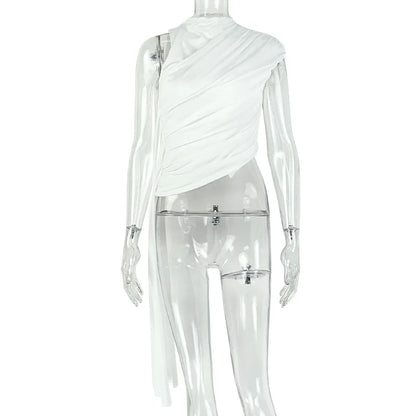 Women's Sleeveless Crop Pleated Elegant Asymmetrical Top