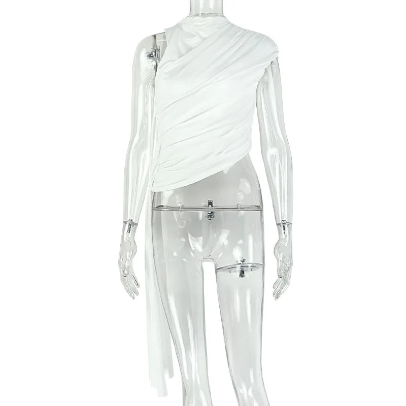Women's Sleeveless Crop Pleated Elegant Asymmetrical Top