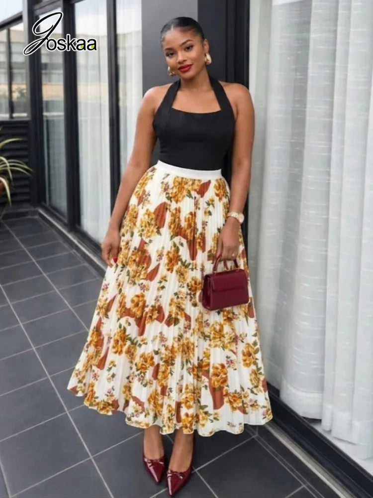 Women's Floral Print High Waist Maxi Dress - Front View