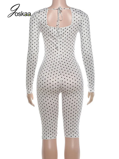 Women's Polka Dot Long Sleeve Sleeveless Bodycon Romper - Detail View