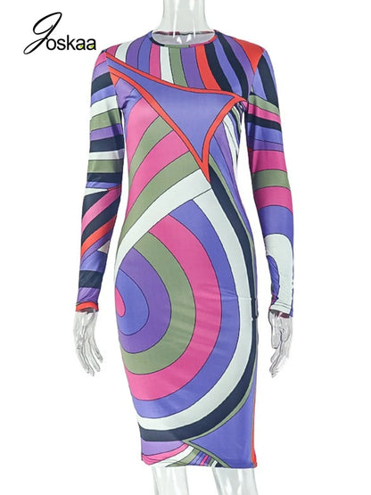 Women's Stripe Long Sleeve Bodycon Dress Multicolor – Back View