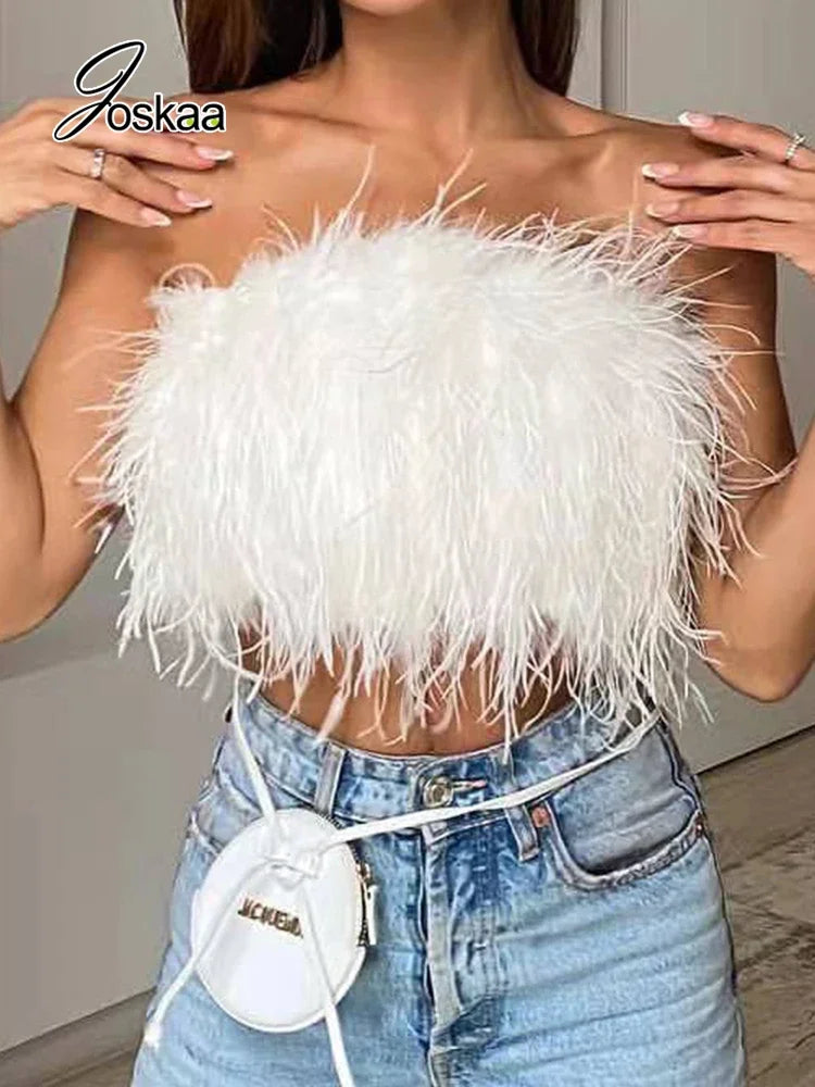 Women's Backless Strapless Crop Feather Tank Top 29 – Back View