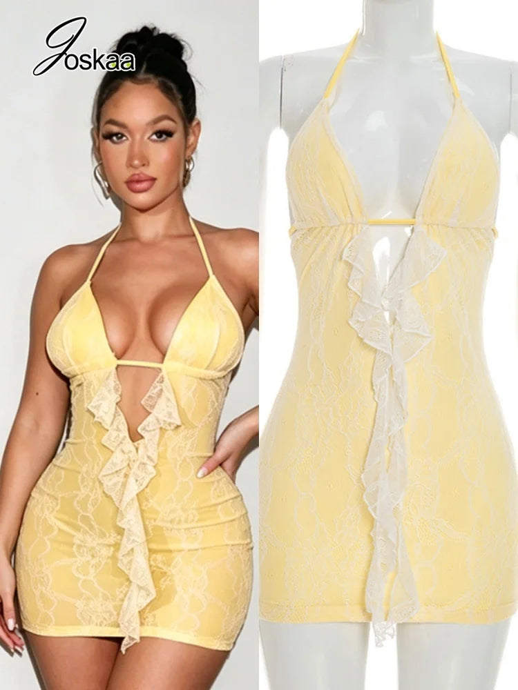 Women's Lace Cutout Halter Bodycon Mini Dress – Women's Fashion Wholesale – Front View