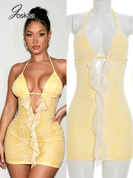 Women's Lace Cutout Halter Bodycon Mini Dress – Women's Fashion Wholesale – Front View