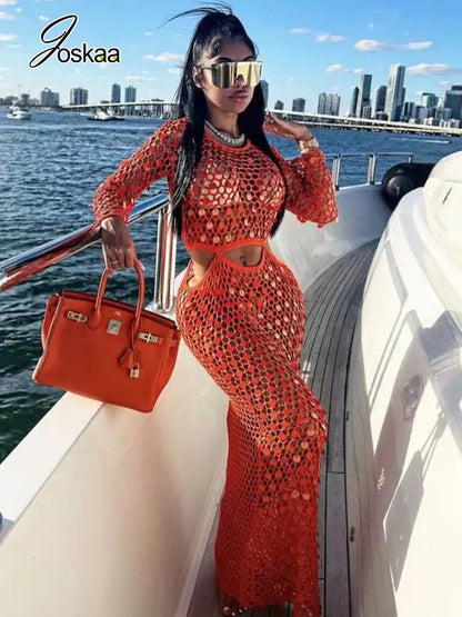 Women's Sequin Knit Cutout Long Sleeve Maxi Dress 200001438 – Back View