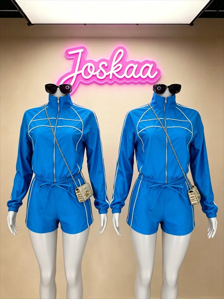 Women's Striped Zip Up Long Sleeve Two Piece Set - Additional View 8