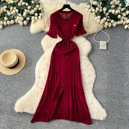 Women's Knit Short Sleeve Bodycon Maxi Dress