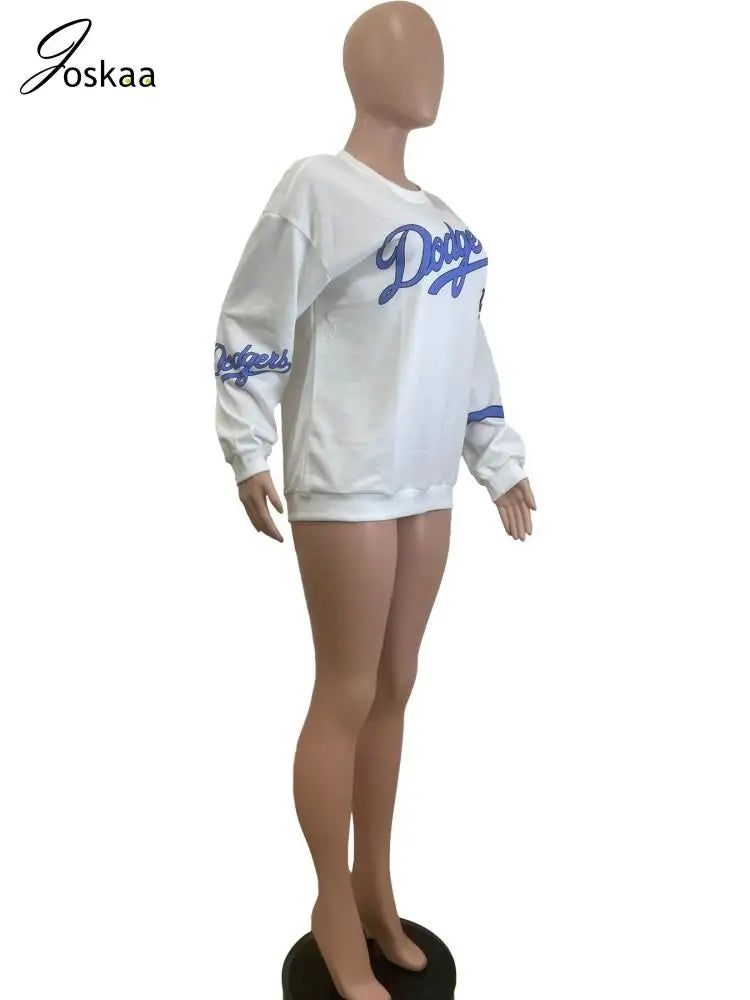 Women's Letter Print Long Sleeve White Top White – Detail View