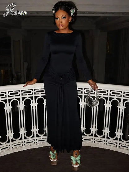 Wholesale Women's Long Sleeve Bodycon Maxi Dress Blue – Front View