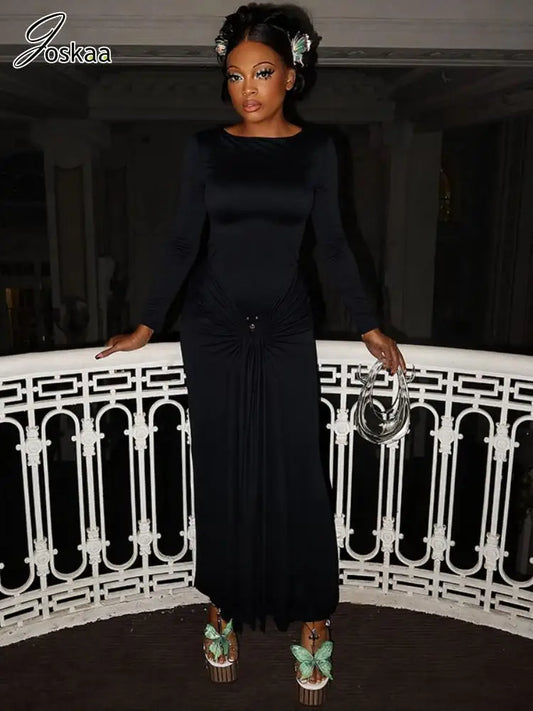 Wholesale Women's Long Sleeve Bodycon Maxi Dress Blue – Front View