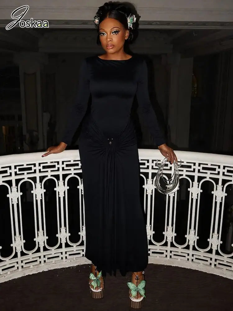 Wholesale Women's Long Sleeve Bodycon Maxi Dress Blue – Front View