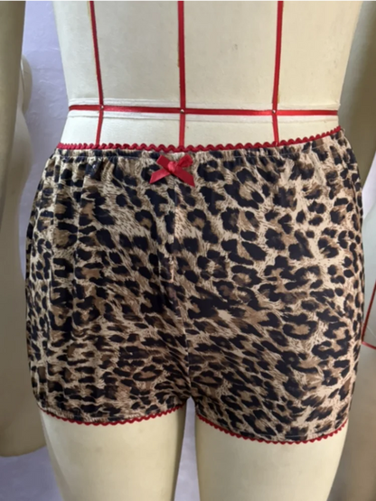 Women's Leopard Print Bow Elastic Waist Pants Multicolor – Back View