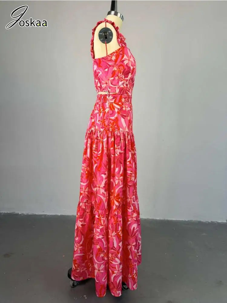 Women's Floral Print Crop High Waist Two Piece Set Red – Side View