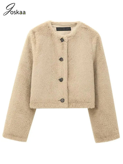 Women's Long Sleeve Crop Luxury Faux Fur Jacket – Women's Fashion Wholesale – Front View