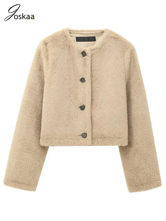 Women's Long Sleeve Crop Luxury Faux Fur Jacket – Women's Fashion Wholesale – Front View