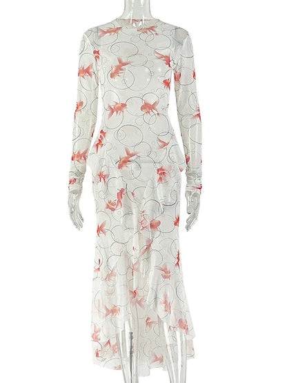 Joskaa Mesh Long Sleeve Dress Goldfish Print Beach - dress image 5