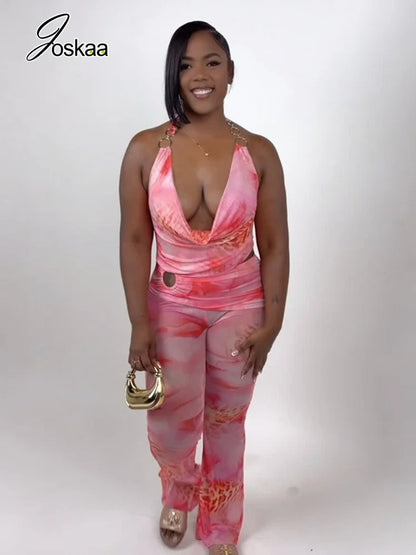 Women's Mesh Backless Cutout Halter Romper Pink – Side View