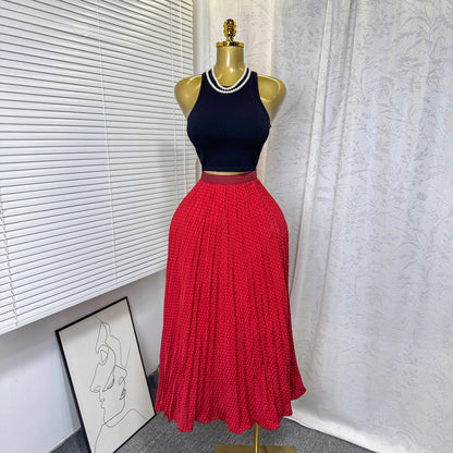 Women's Crop High Waist Pleated Two Piece Set