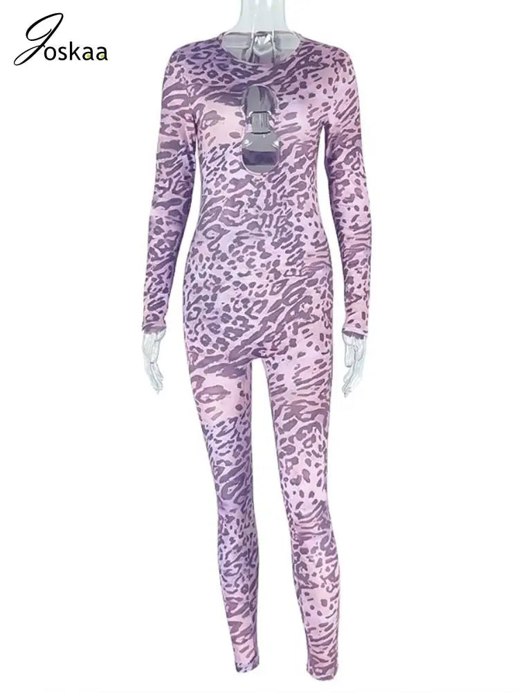 Women's Leopard Print Backless Cutout Romper Brown Leopard – Detail View