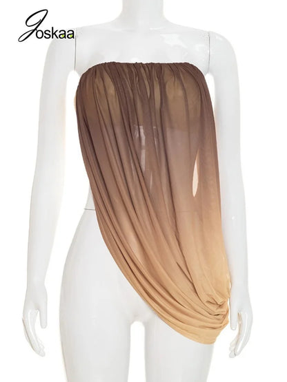 Women's Mesh Ruched Strapless One Shoulder Top - Back View