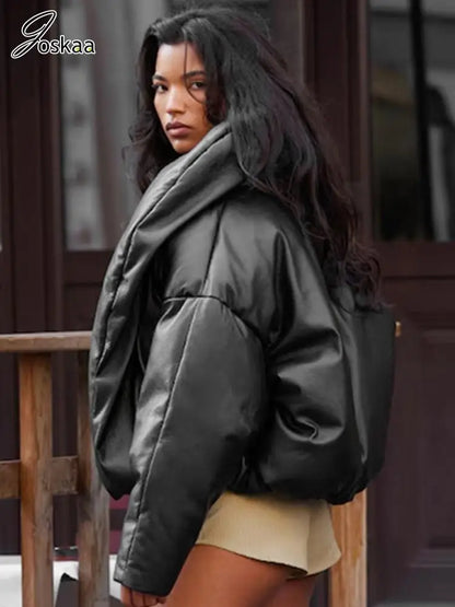 Women's Faux Leather Long Sleeve Crop Jacket Black – Front View