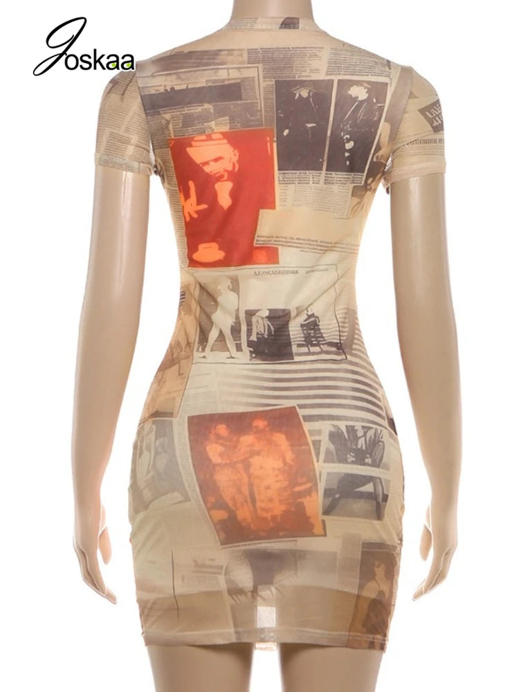 Women's Mesh Short Sleeve Bodycon Mini Dress Khaki – Detail View