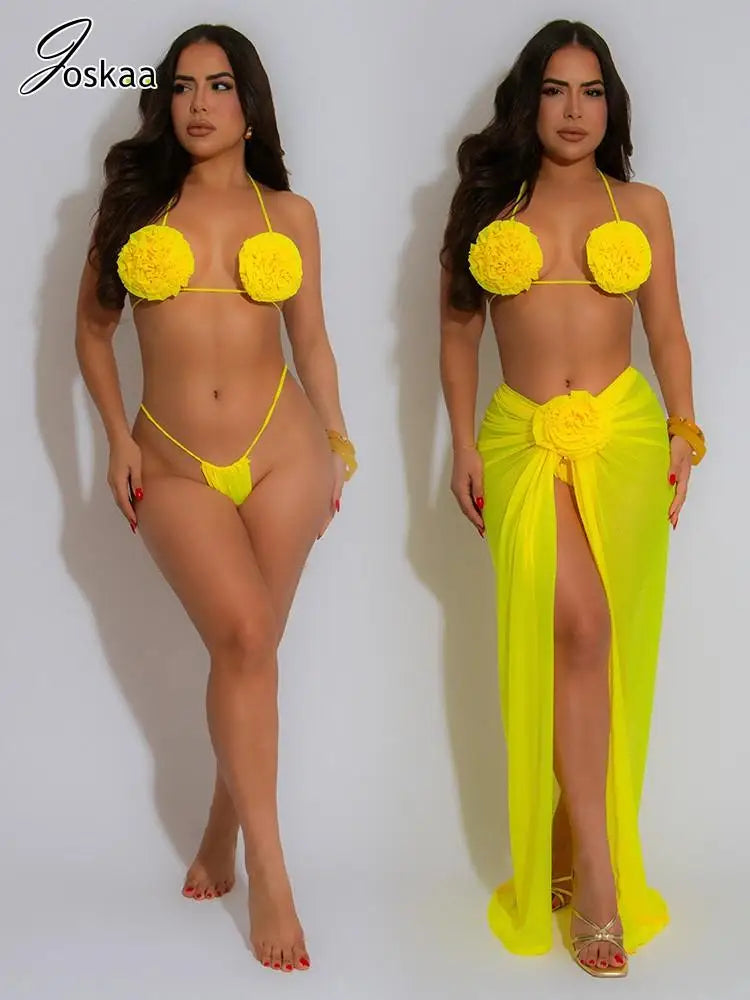 Women's Floral Print Mesh Halter Bikini Set – Women's Fashion Wholesale – Front View
