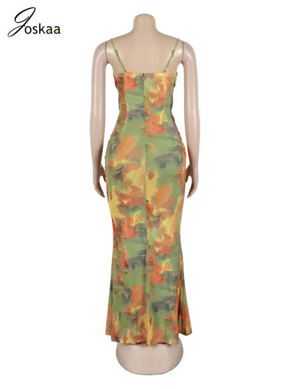 Women's Sleeveless Bodycon Maxi Bikini Set Orange – Detail View