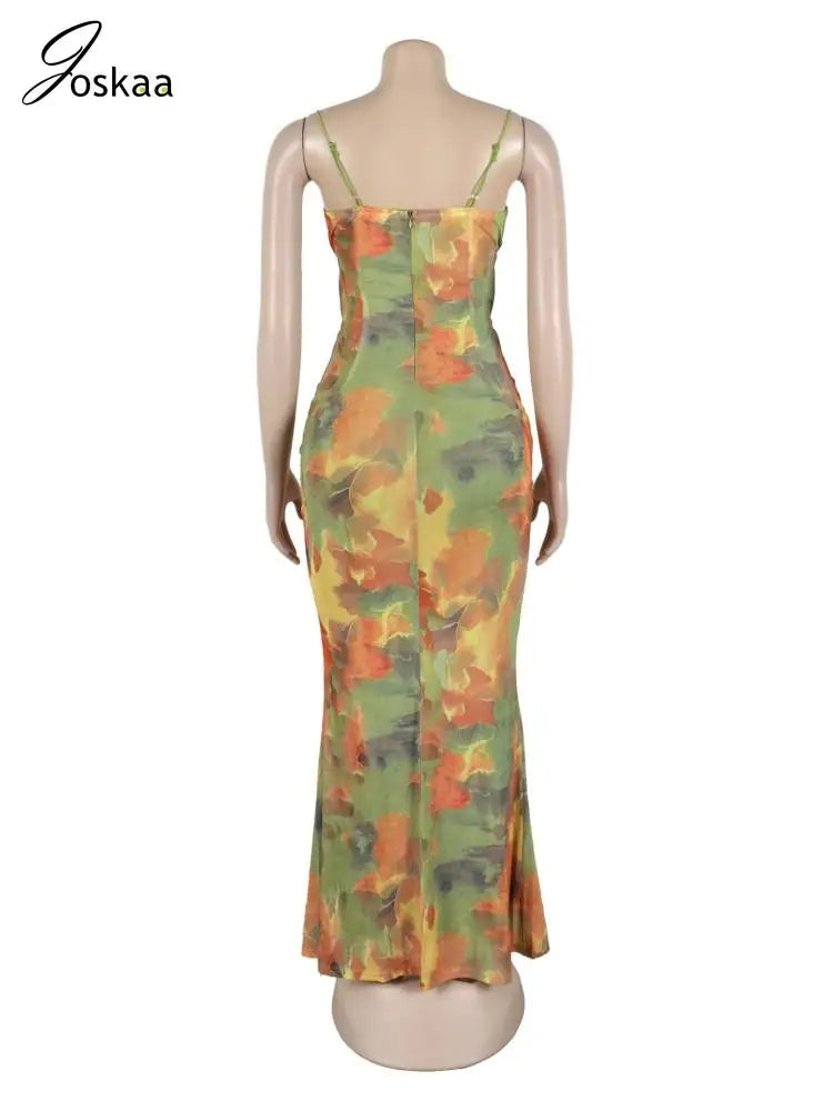 Women's Sleeveless Bodycon Maxi Bikini Set Orange – Detail View