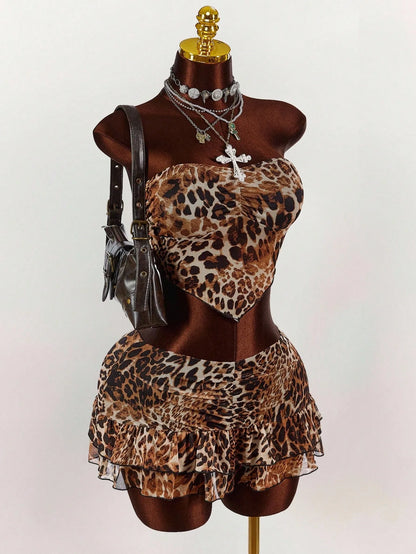 Joskaa Leopard Print Strapless Mini Two Piece Set - two piece set image 3