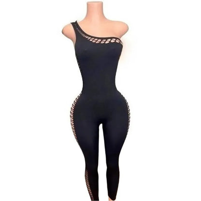 Women's Cutout Sleeveless One Shoulder Bodycon Romper - Detail View