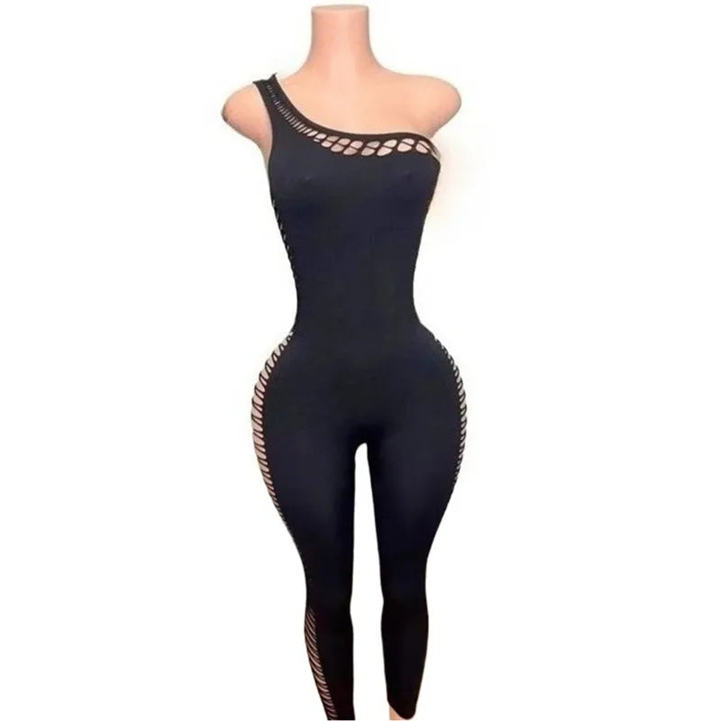 Women's Cutout Sleeveless One Shoulder Bodycon Romper - Detail View