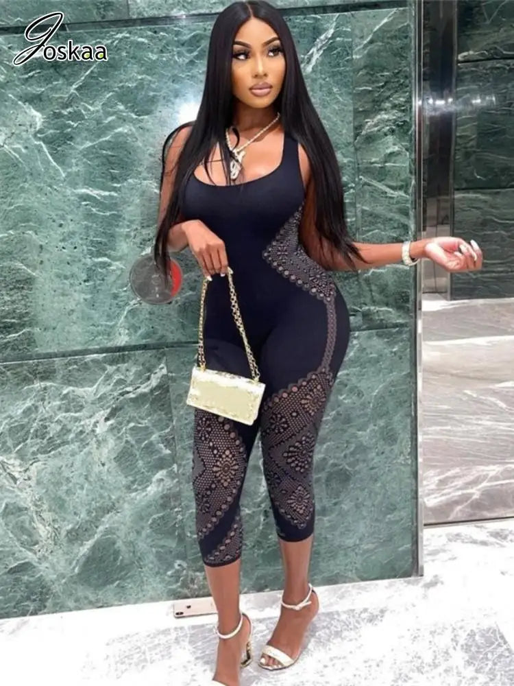 Women's Cutout Bodycon Jacquard Black Jumpsuit Romper – Women's Fashion Wholesale – Front View