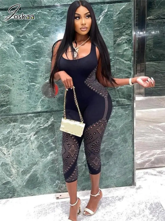 Women's Cutout Bodycon Jacquard Black Jumpsuit Romper – Women's Fashion Wholesale – Front View