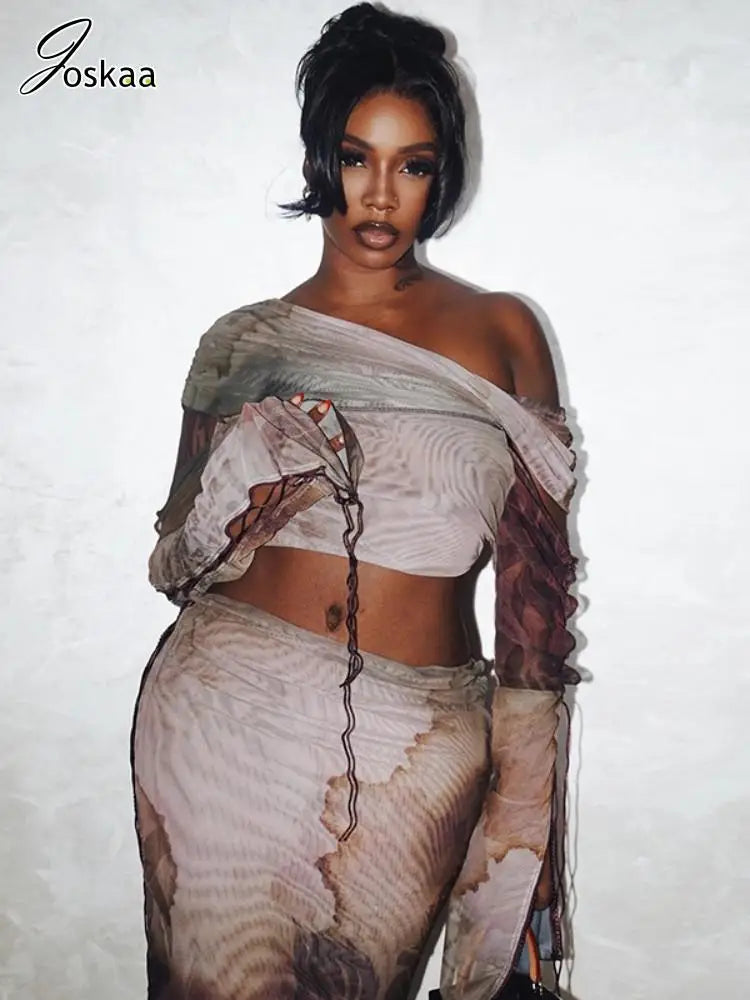 Wholesale Women's Long Sleeve Maxi Two Piece Set Apricot Brown – Front View