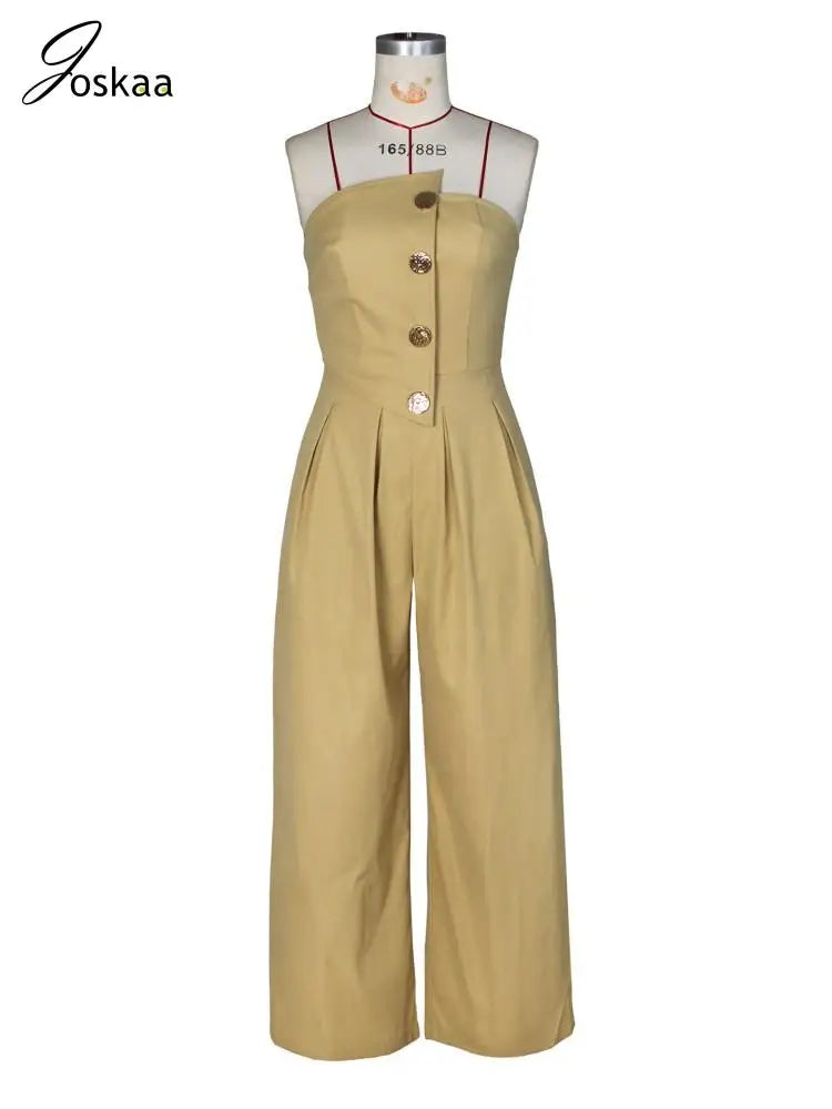 Women's Strapless Flare Wide Leg Elegant Romper Rose Red – Detail View