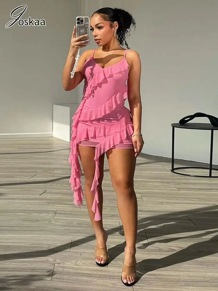 Women's Mesh Backless Ruffles Ribbon Vacation Dress – Women's Fashion Wholesale – Front View