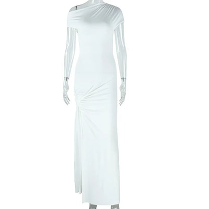 Women's Short Sleeve Bodycon Pleated Maxi Dress