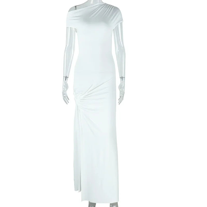 Women's Short Sleeve Bodycon Pleated Maxi Dress