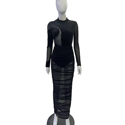 Women's Mesh Velvet Long Sleeve Two Piece Set