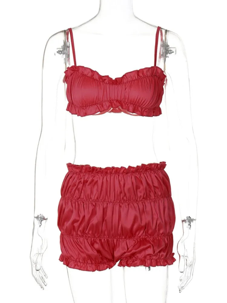 Women's Crop Pleated Two Piece Bikini Set