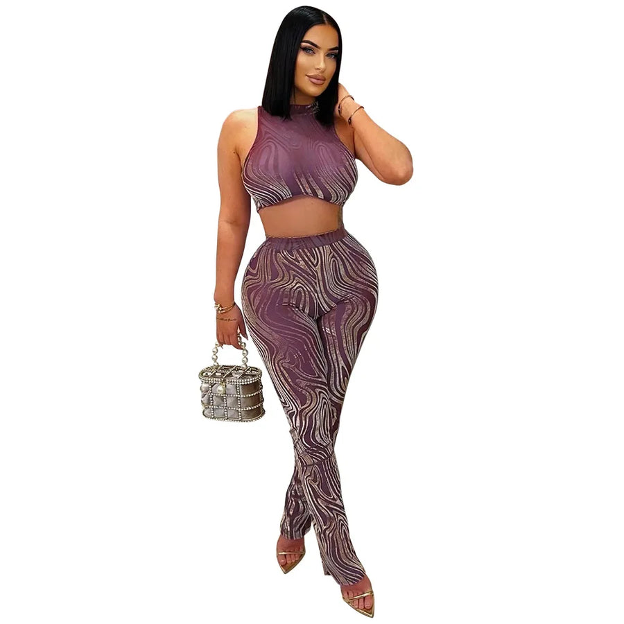 Women's Stripe Crop Striped Tank Two Piece Set