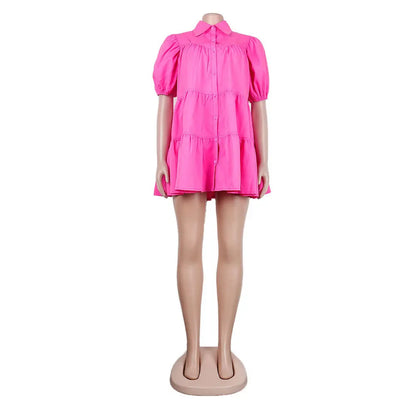 Women's Short Sleeve Lapel Big Swing Mini Dress