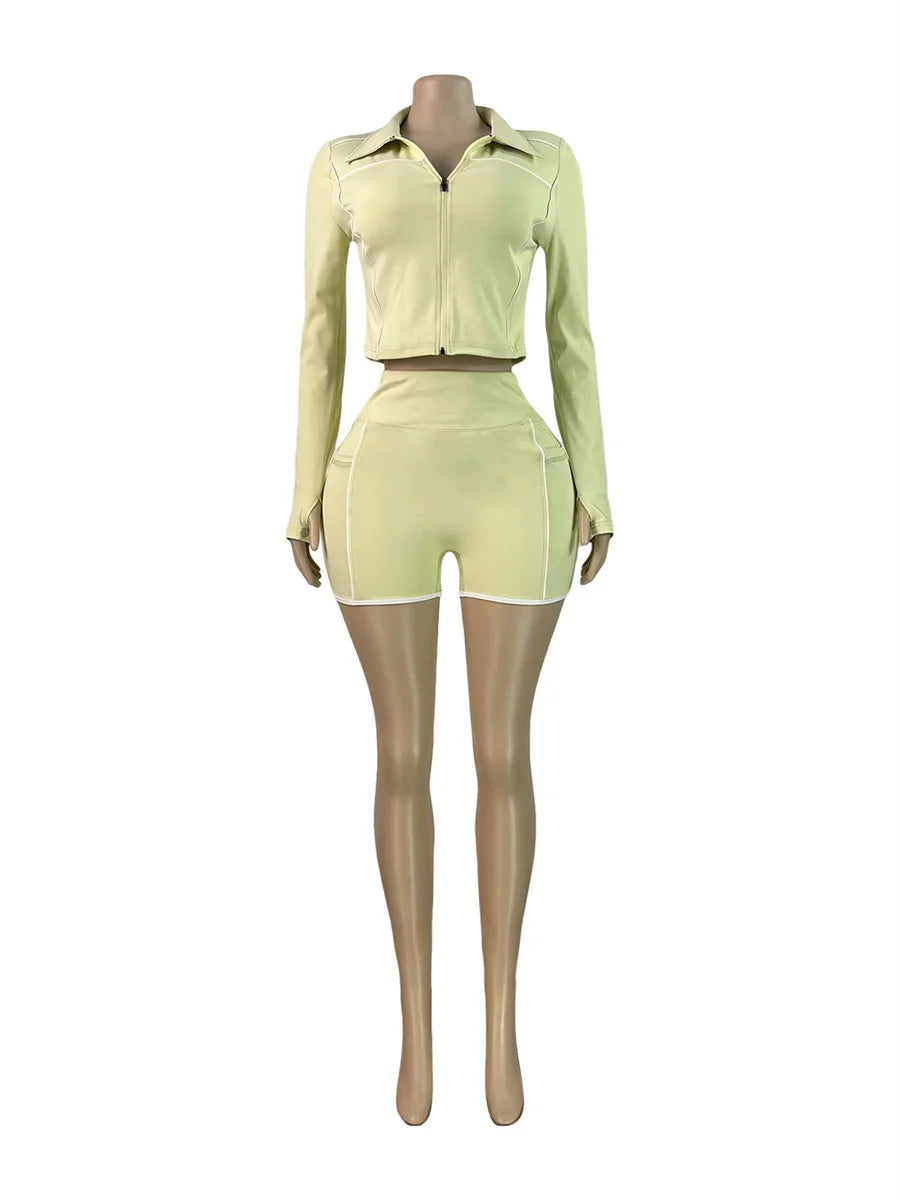 Joskaa Zip Up Long Sleeve Crop Two Piece Set - two piece set image 2