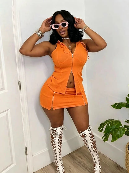 Women's Zip Up Sleeveless Two Piece Set
