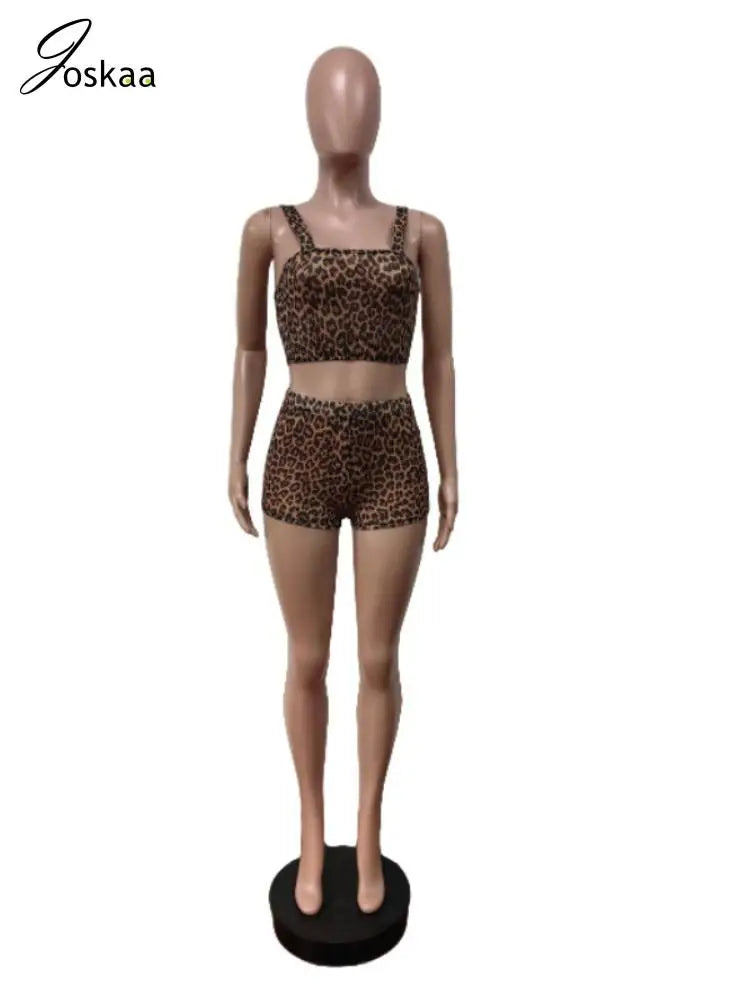 Women's Leopard Print Mesh Crop Two Piece Set Dark Brown – Side View